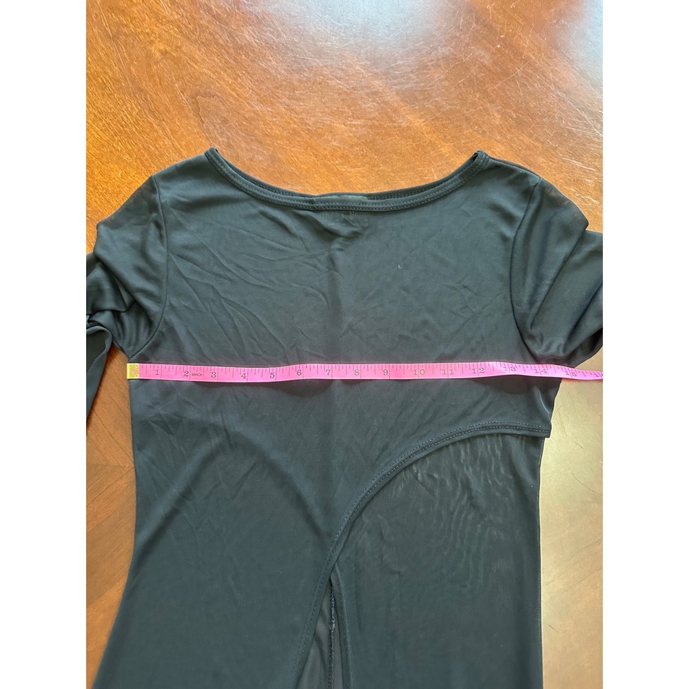 Street Code Black Sheer Mesh Maxi Dress Long Sleeve Front Slit Made in USA - Picture 4 of 7
